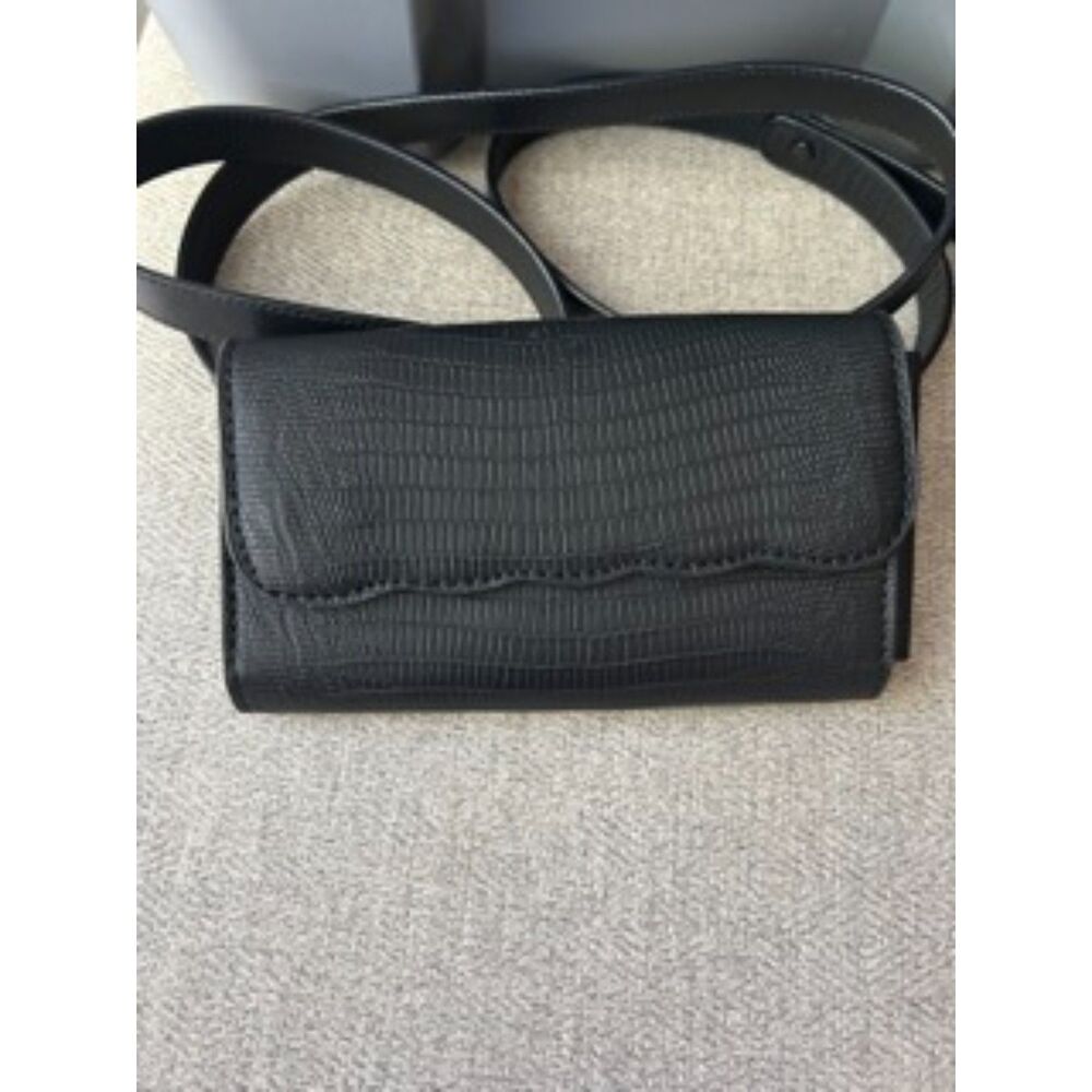 Vintage Ameri Mode Black Lizard Embossed Crossbody Wallet Purse